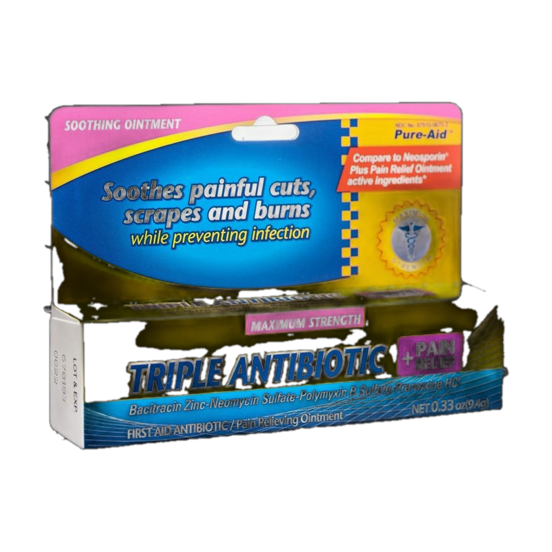 ថ្នាំលាបរបួស Pure-Aid Maximum Strength Triple Antibiotic + Pain Relief Ointment